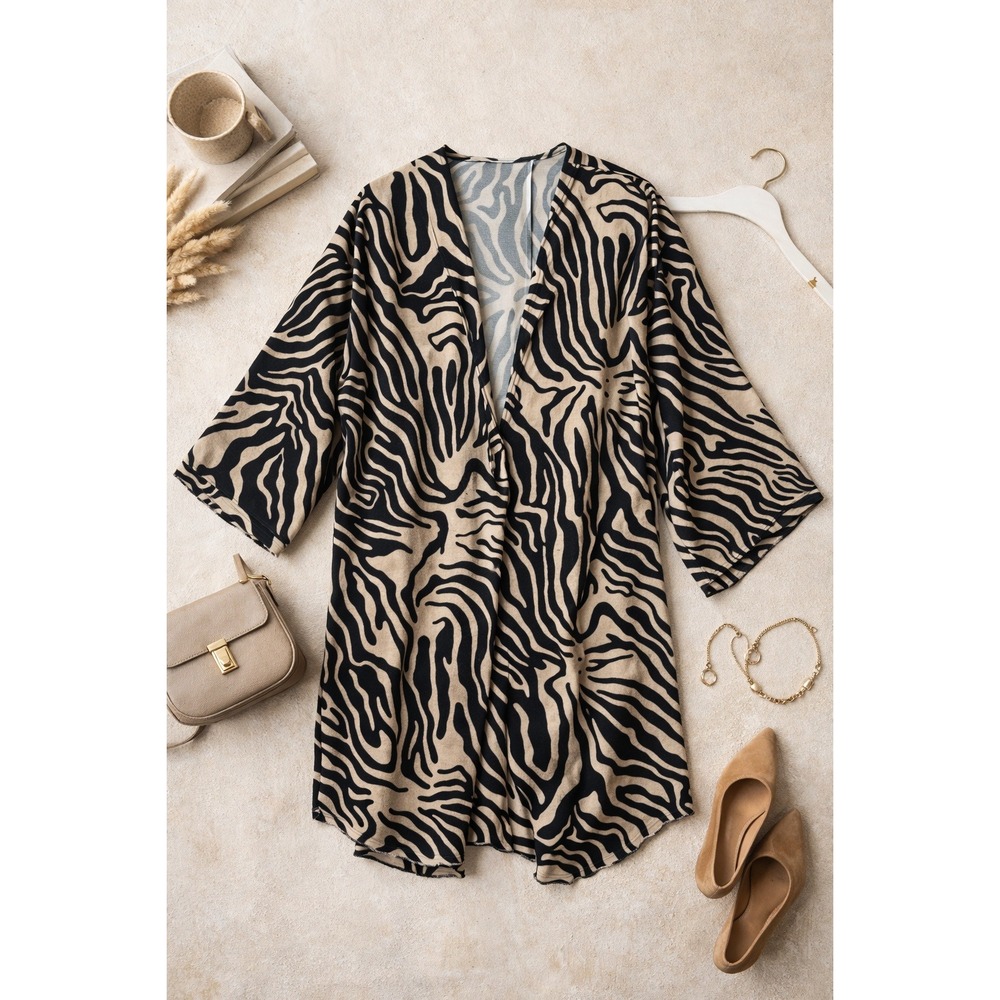 Soft Surroundings Zebra Print Open Kimono Cardigan Lightweight Layering coverup